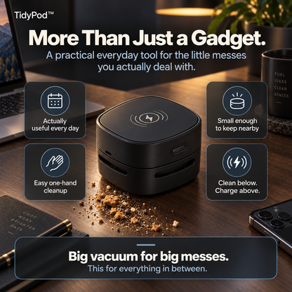 TidyPod™ — 2-in-1 Desktop Cleaner & Wireless Charger